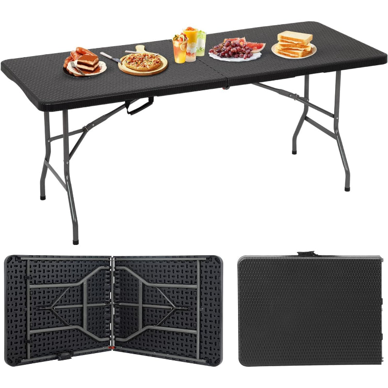Black Rattan‑Look Folding Outdoor Table