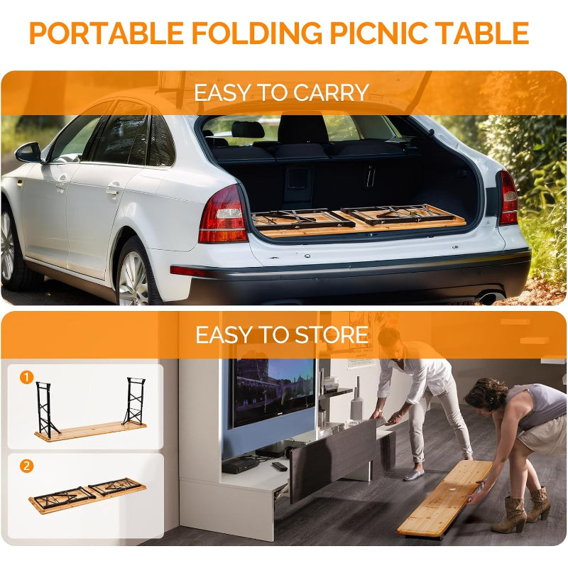 Wooden Height‑Adjustable Folding Picnic Table