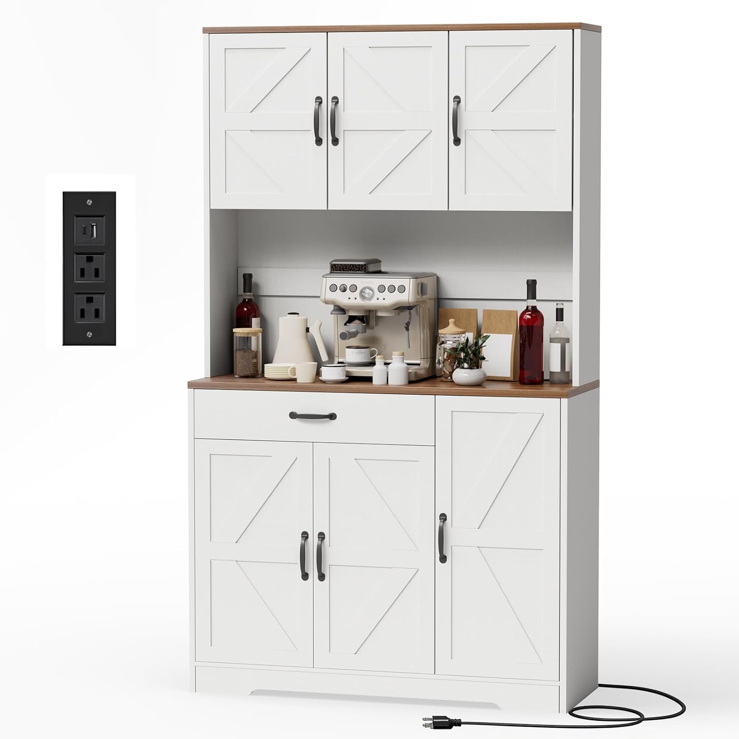 White Charging‑Station Kitchen Pantry Hutch