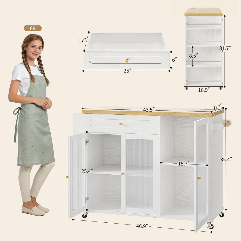 Rolling Kitchen Island Cart with Outlet