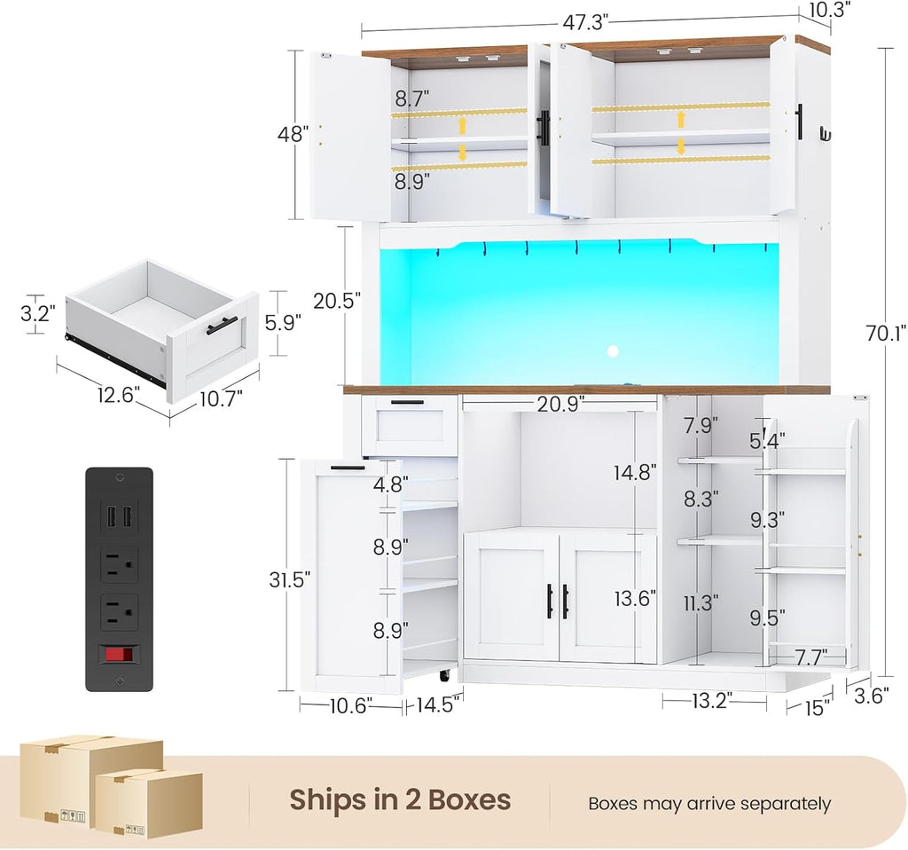 White LED Kitchen Pantry Hutch Cabinet