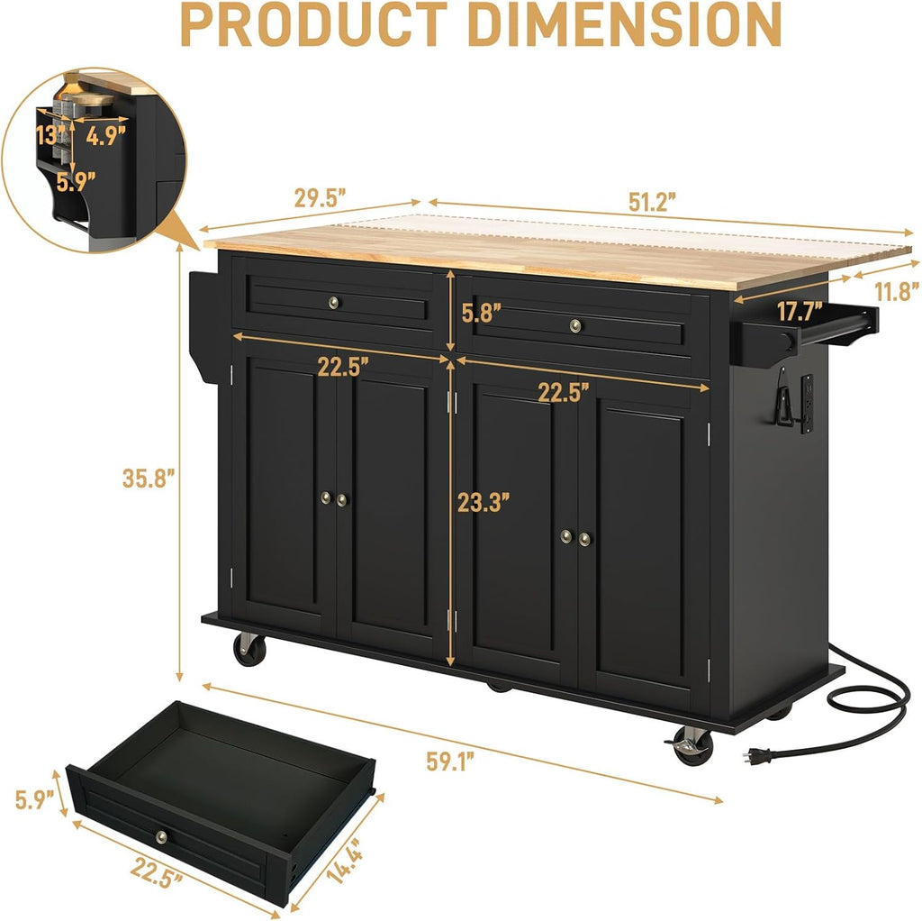 Black Rolling Kitchen Island Cart
