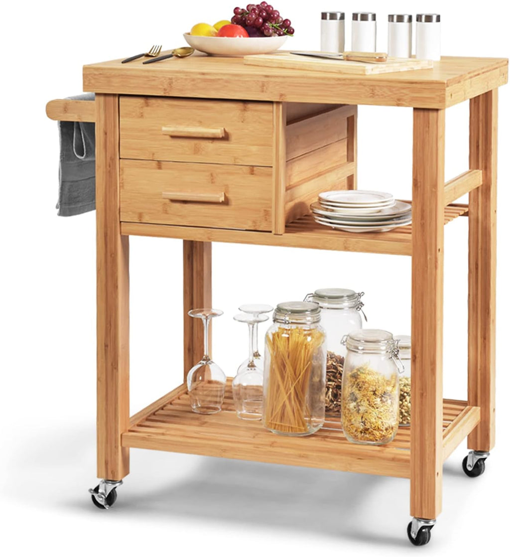 Bamboo Rolling Kitchen Island Cart