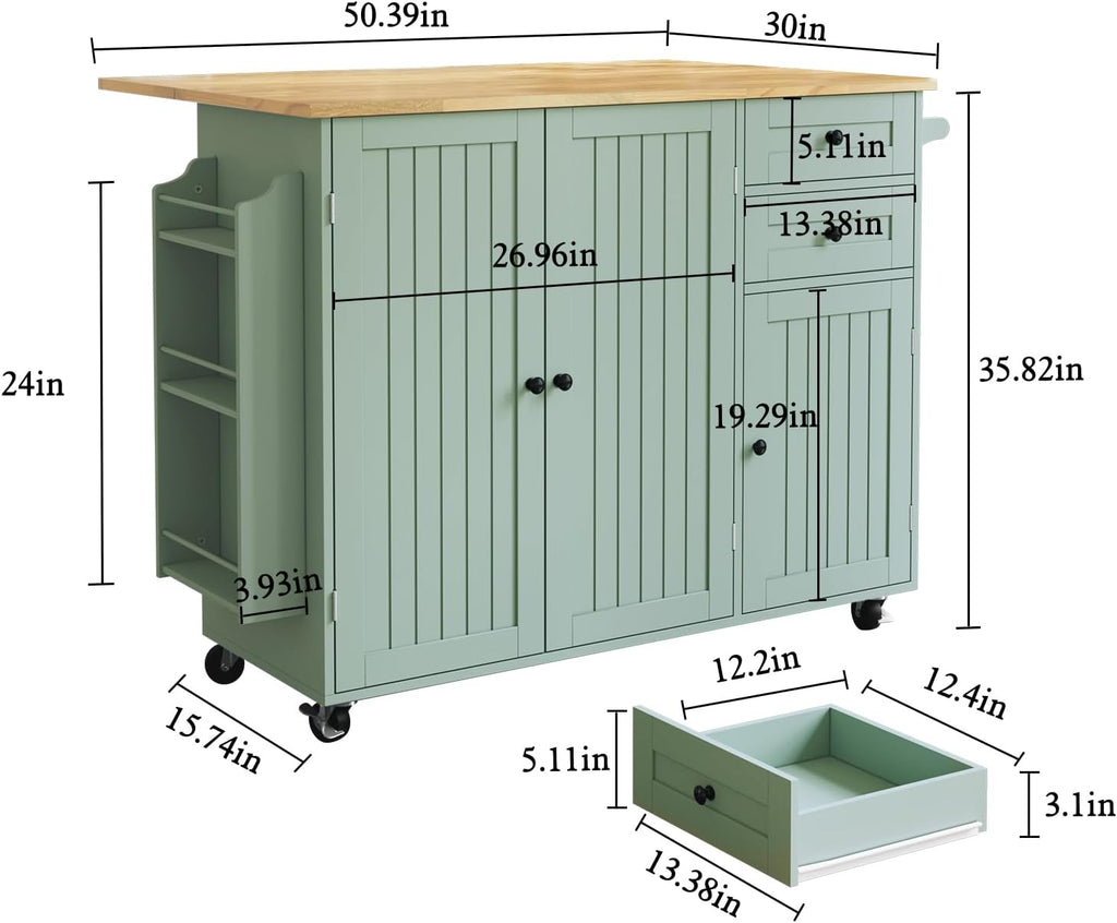 Sage Green Rolling Kitchen Island Cart