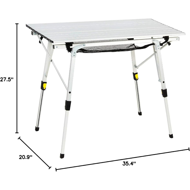 Silver Height‑Adjustable Roll‑Up Camping Table