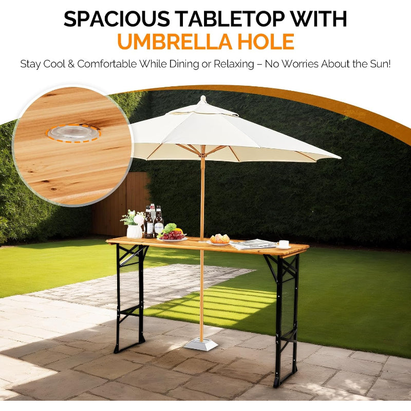 Wooden Height‑Adjustable Folding Picnic Table