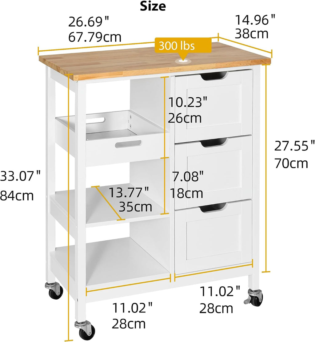White Rolling Kitchen Island Cart