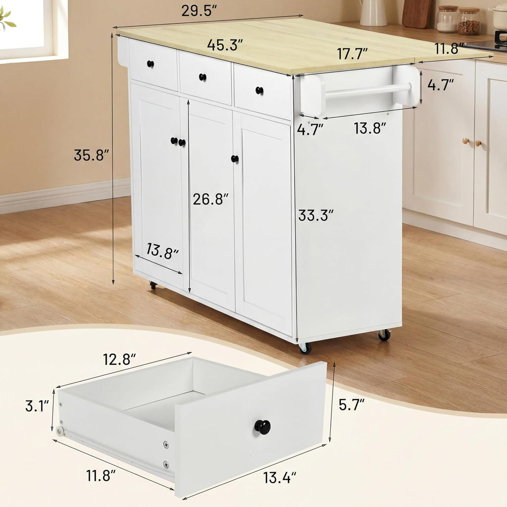 Butcher‑Block Top Rolling Kitchen Island Cart