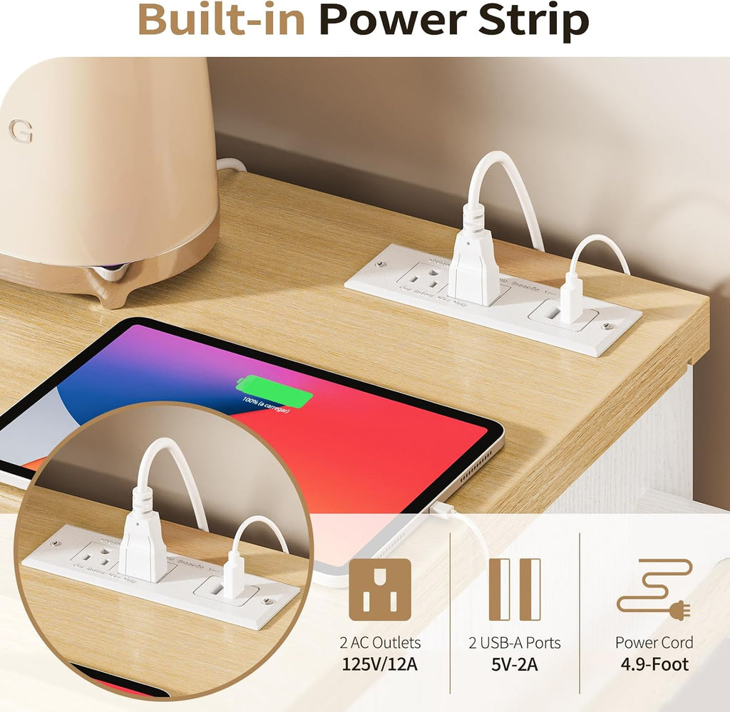 Rolling Kitchen Island Cart with Outlet