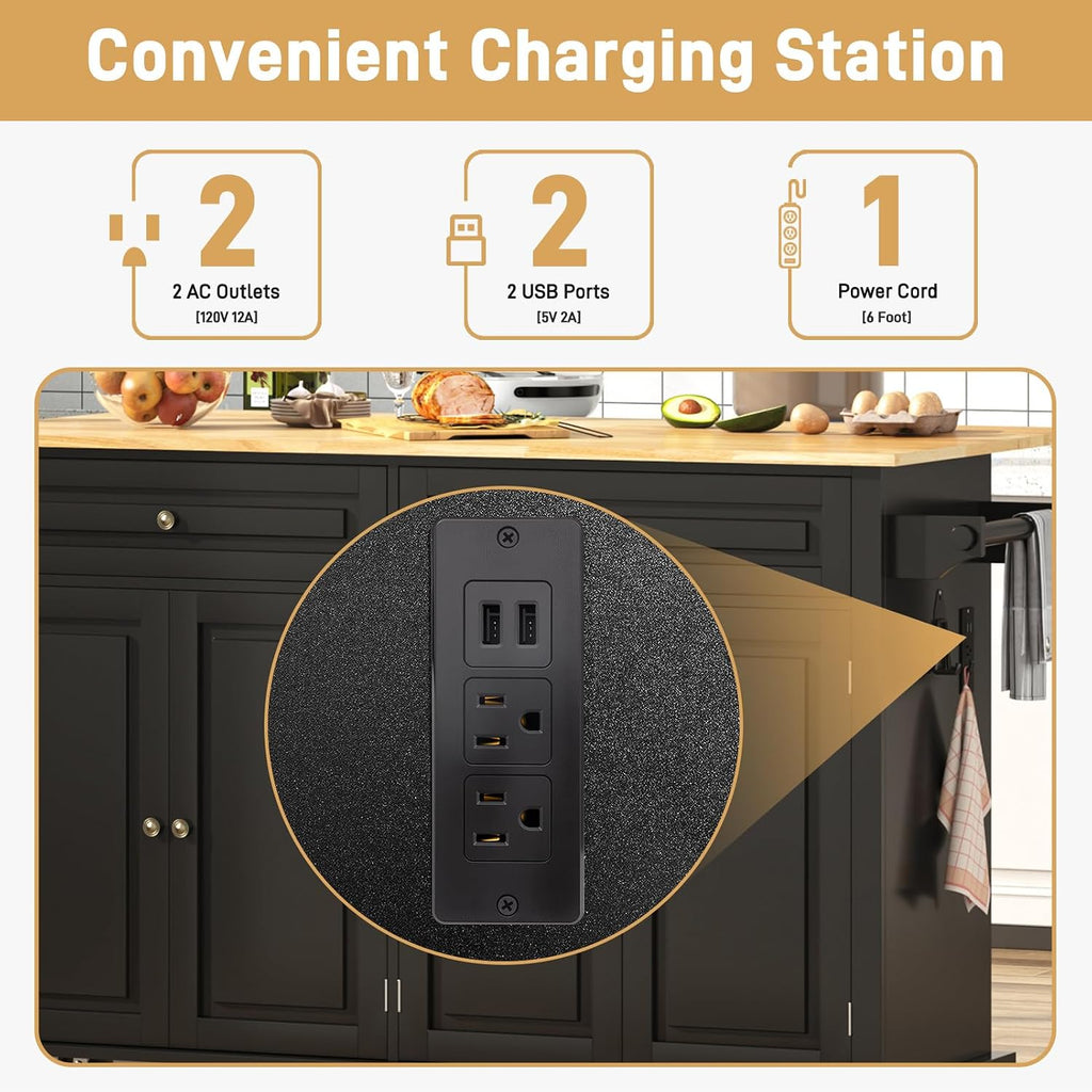 Black Rolling Kitchen Island Cart