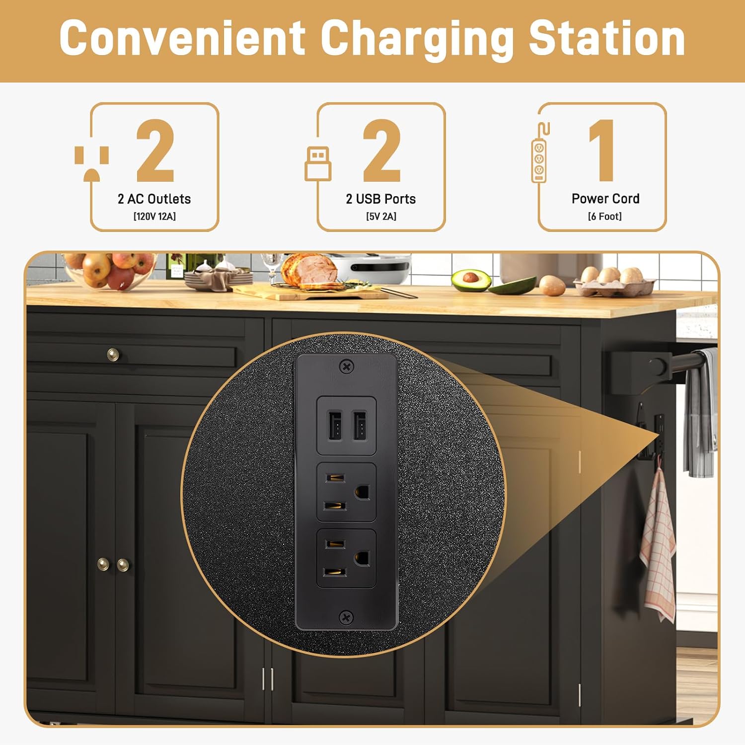 Black Rolling Kitchen Island Cart