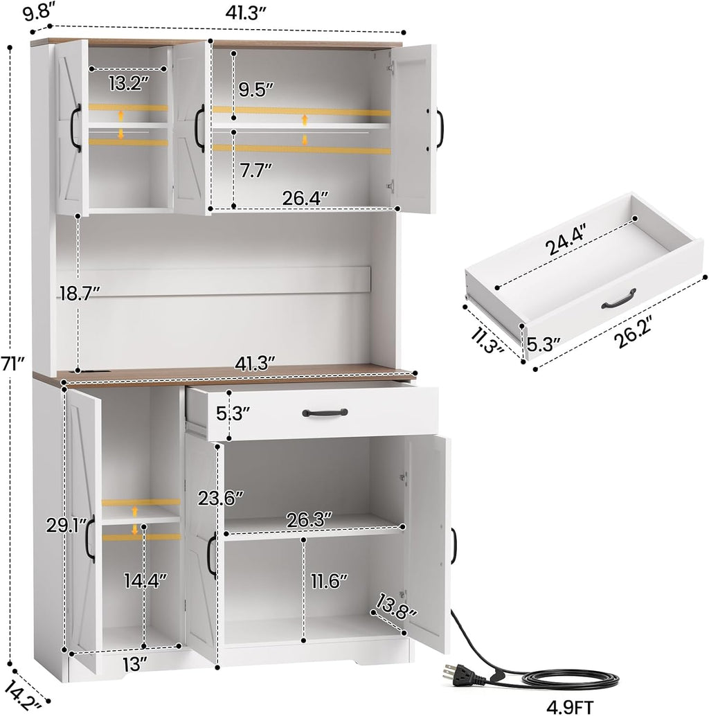 White Charging‑Station Kitchen Pantry Hutch