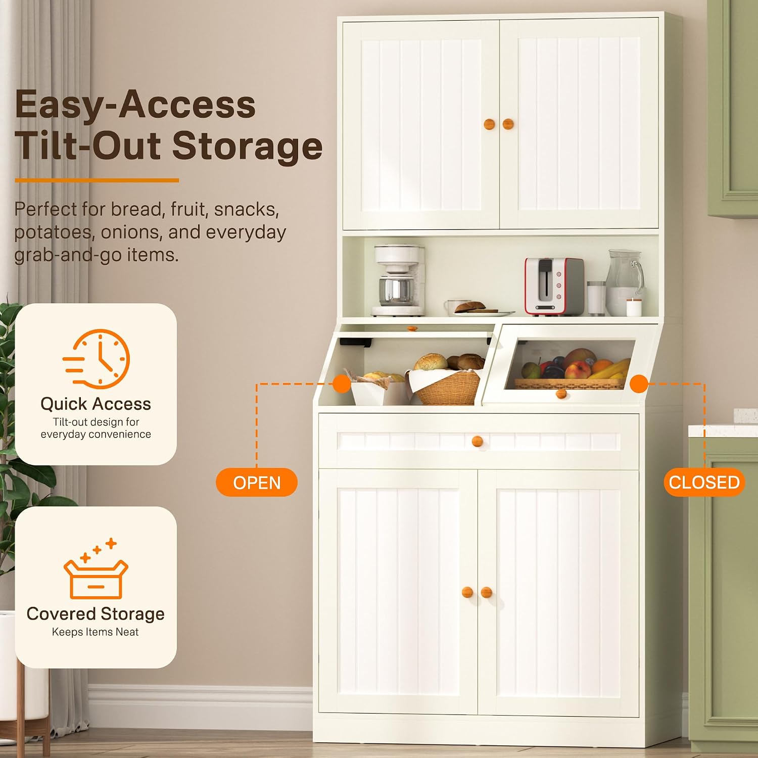 Farmhouse White Kitchen Pantry Hutch