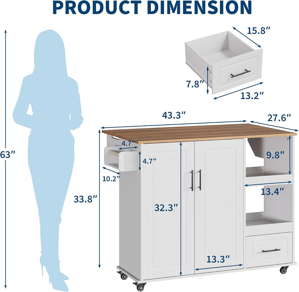 Wood‑Top Rolling Kitchen Island Cart