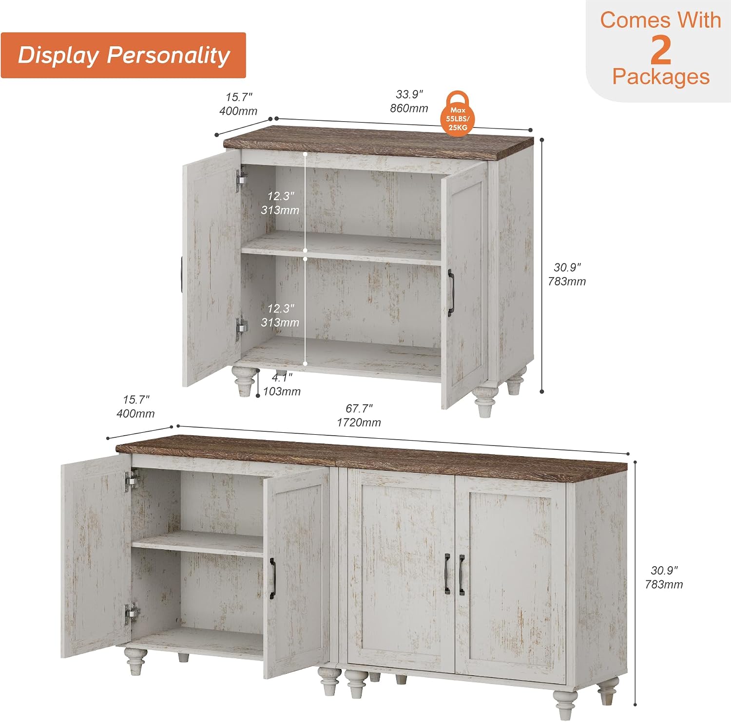 Farmhouse White Sideboard Credenza