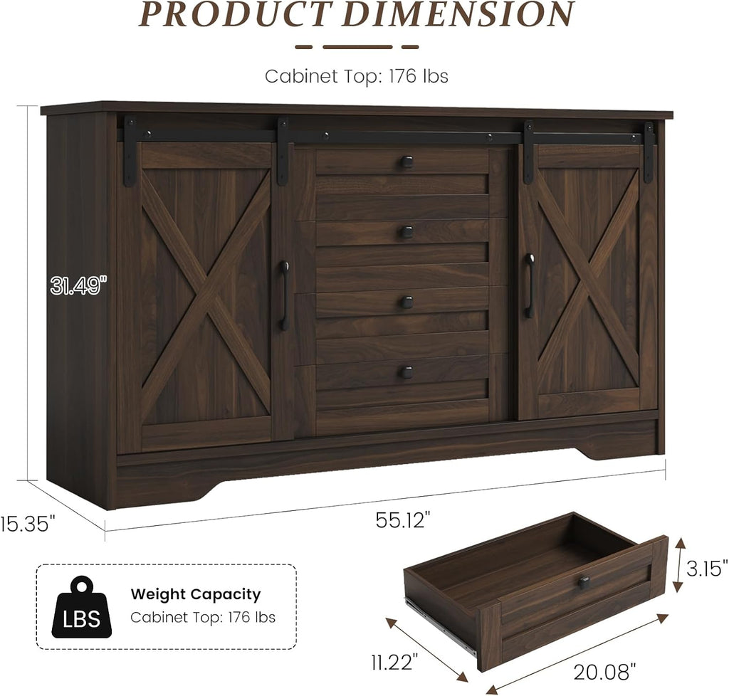 Farmhouse Barn‑Door Sideboard Credenza