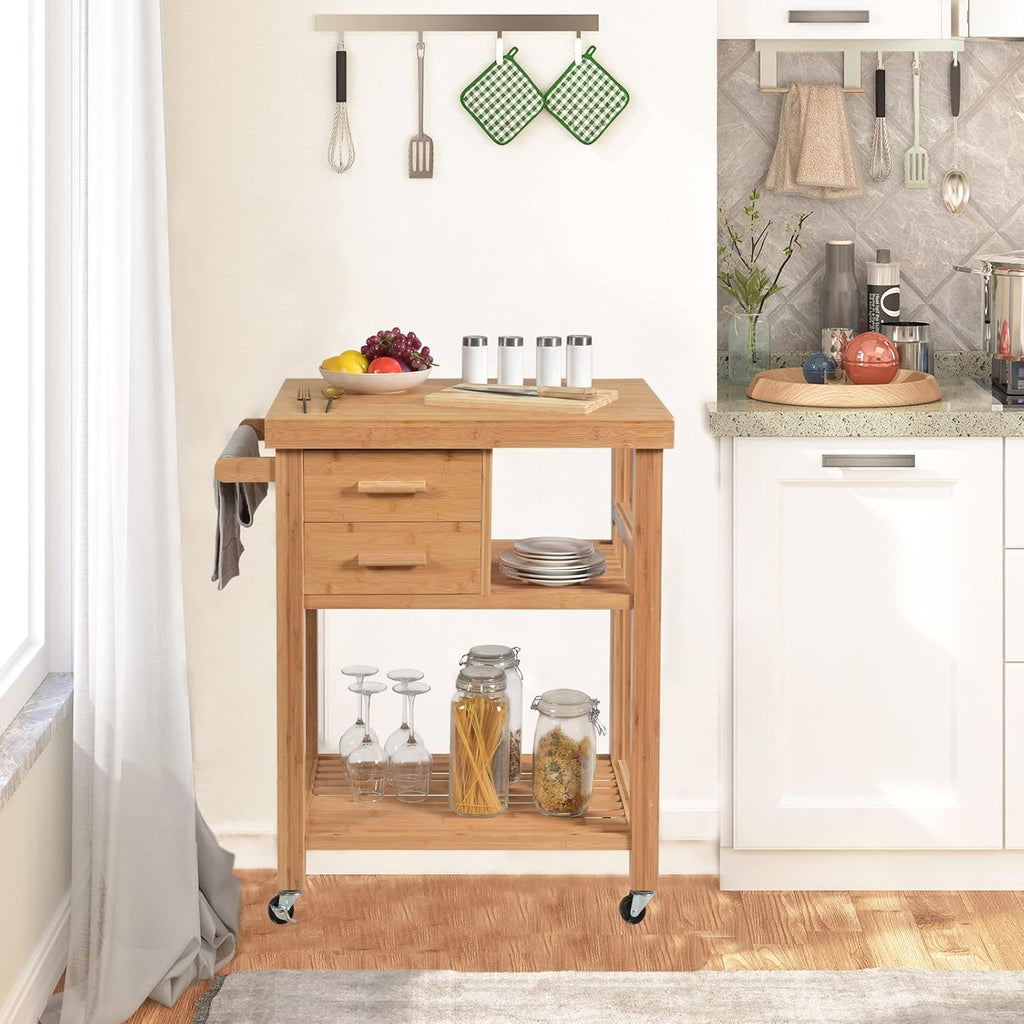 Bamboo Rolling Kitchen Island Cart