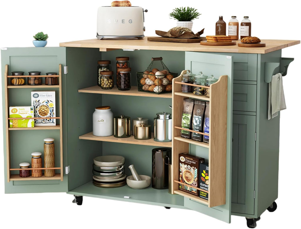 Sage Green Rolling Kitchen Island Cart