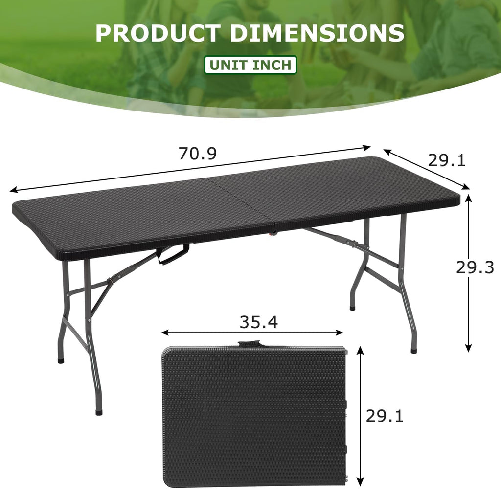 Black Rattan‑Look Folding Outdoor Table