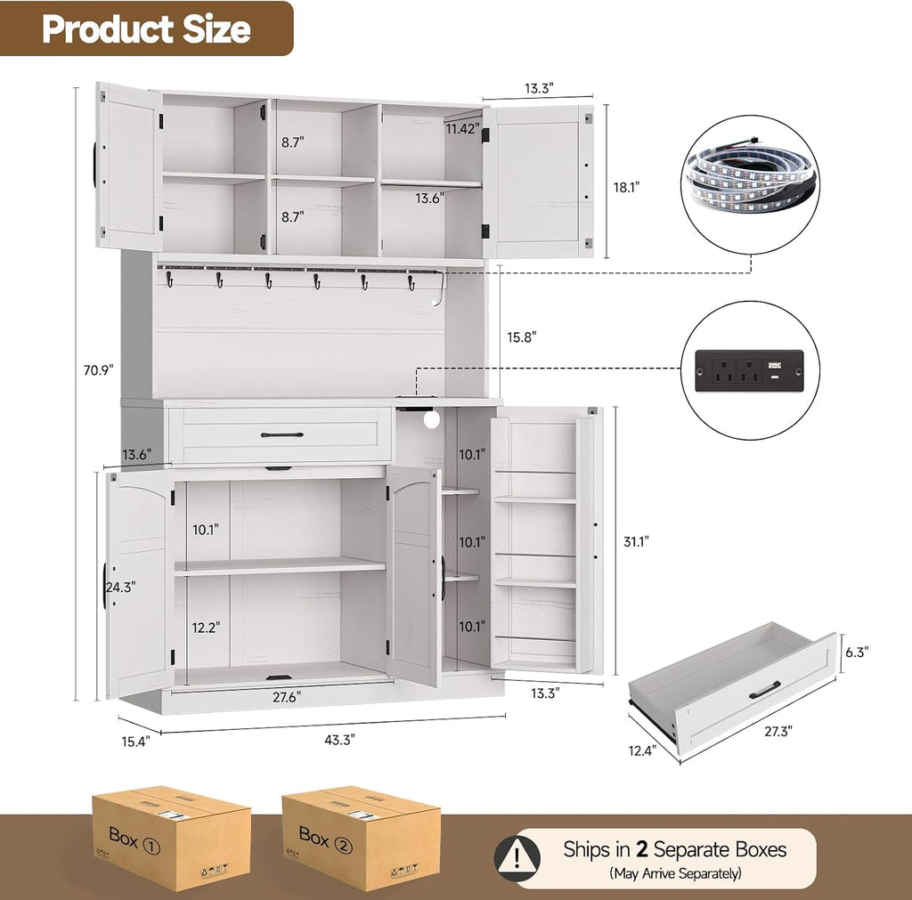 Off‑White Kitchen Hutch Pantry Cabinet