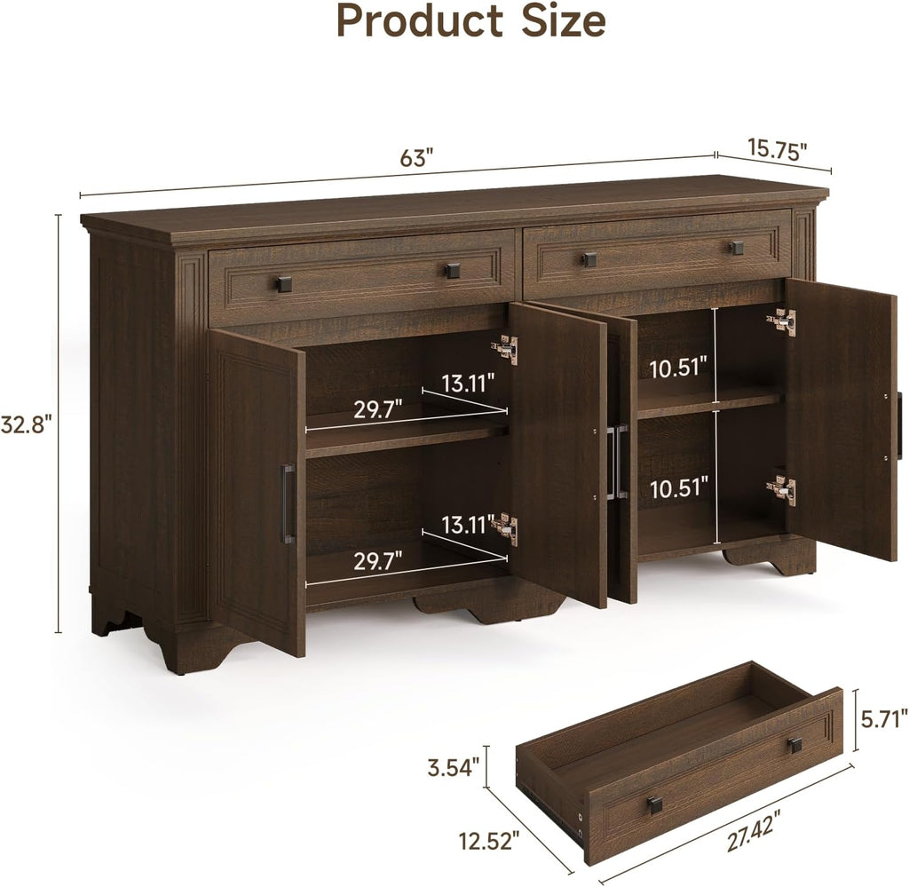 Walnut Wood Sideboard Buffet Credenza