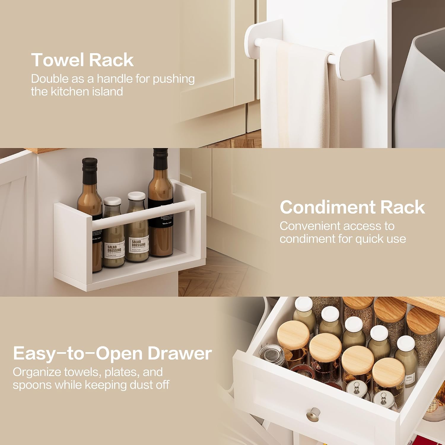 Rolling Kitchen Island Cart with Trash Storage