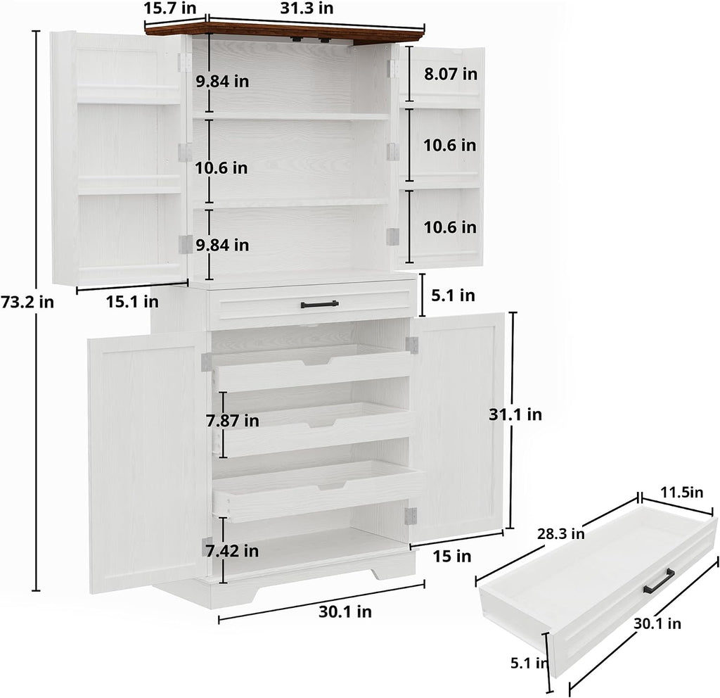White Freestanding Kitchen Pantry Cabinet