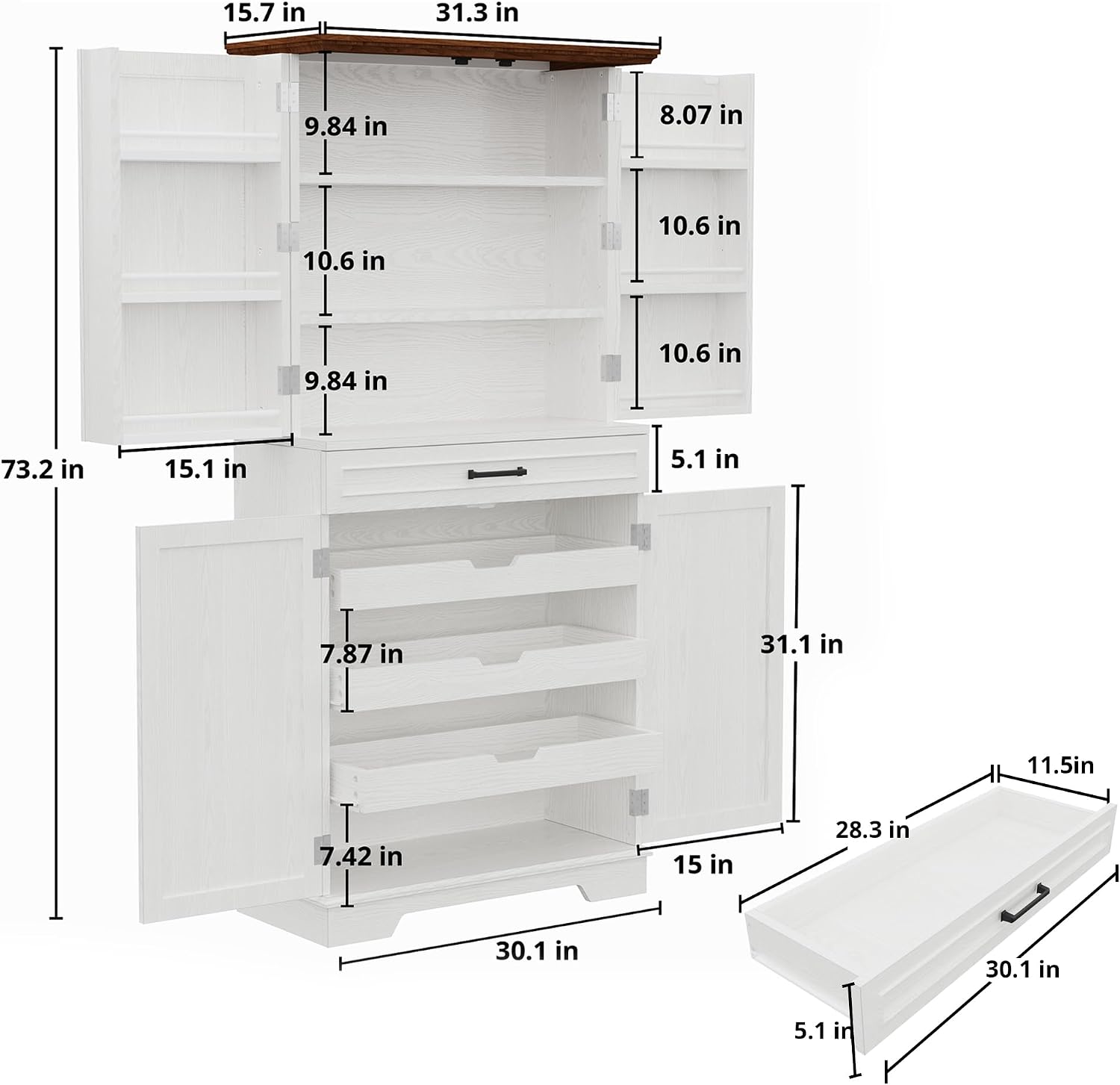 White Freestanding Kitchen Pantry Cabinet