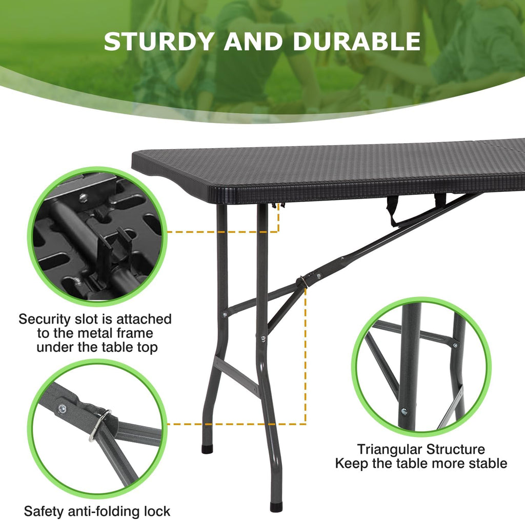 Black Rattan‑Look Folding Outdoor Table