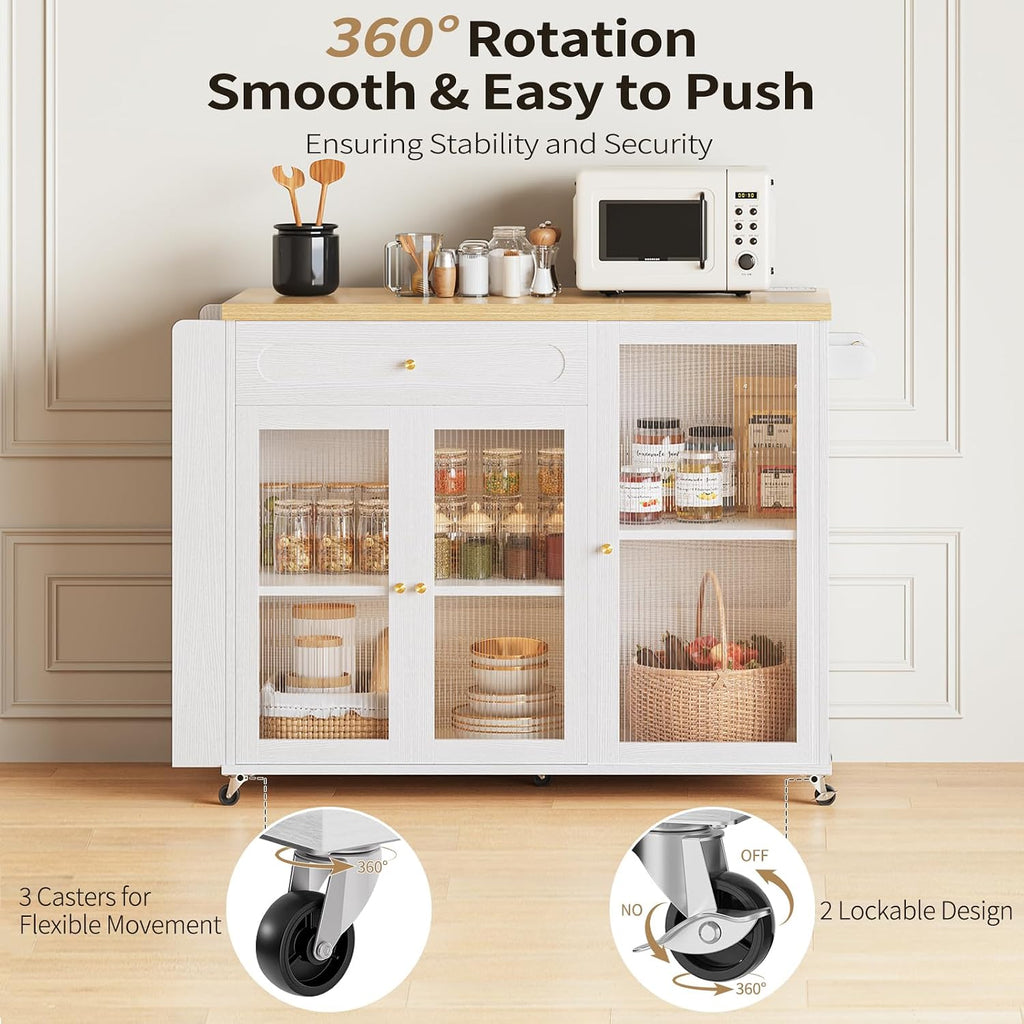 Rolling Kitchen Island Cart with Outlet
