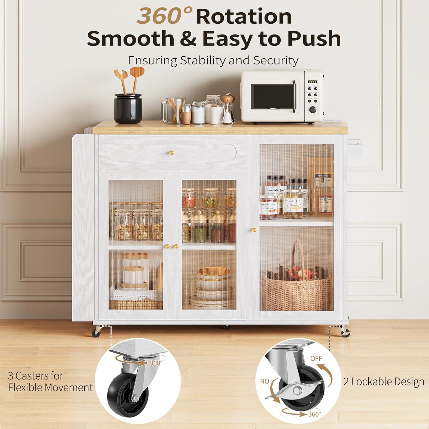 Rolling Kitchen Island Cart with Outlet