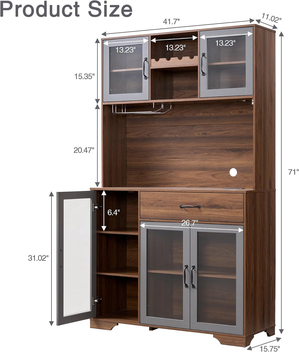 Brown Kitchen Hutch Pantry Cabinet