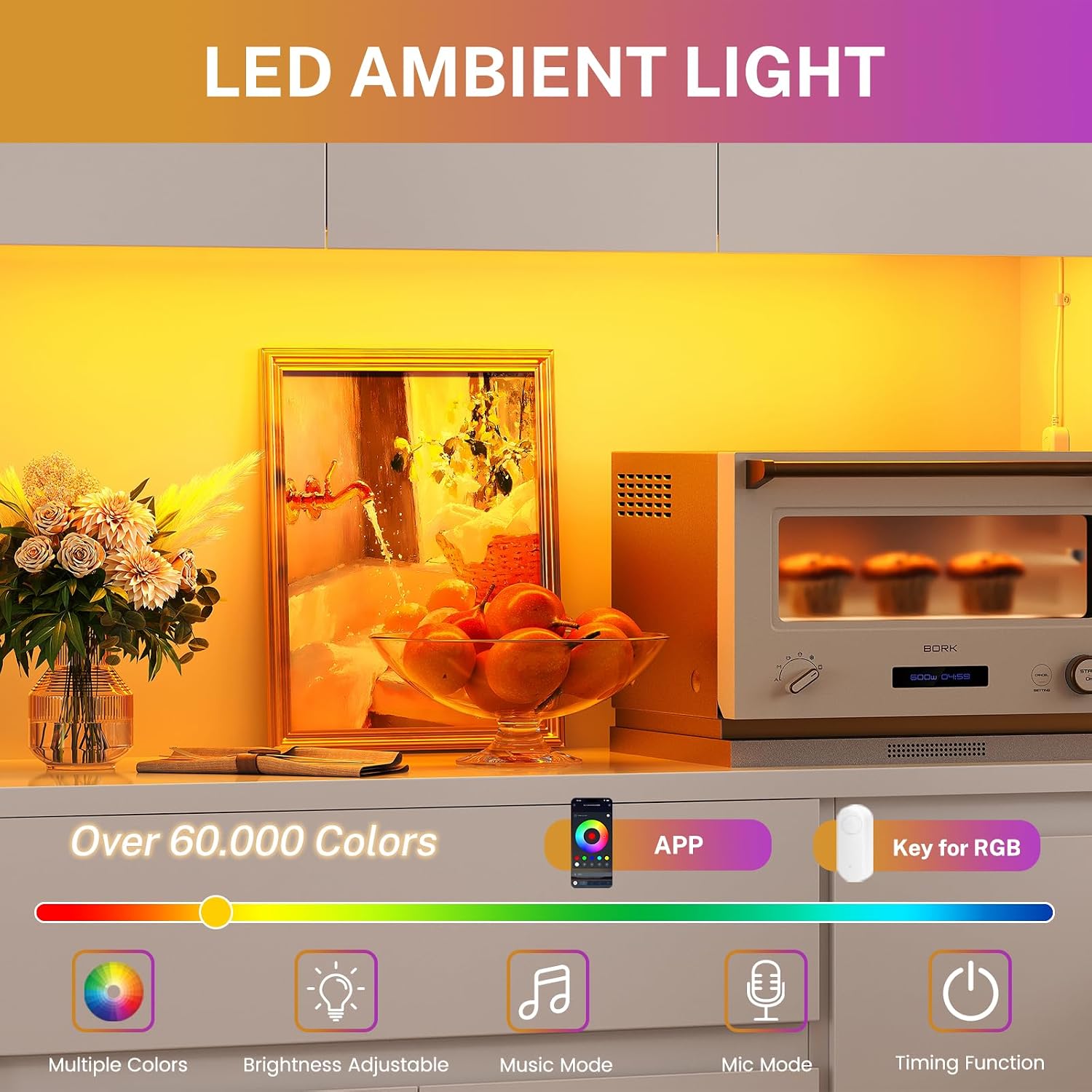 White LED Kitchen Pantry Hutch Cabinet