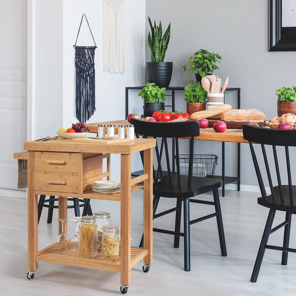 Bamboo Rolling Kitchen Island Cart