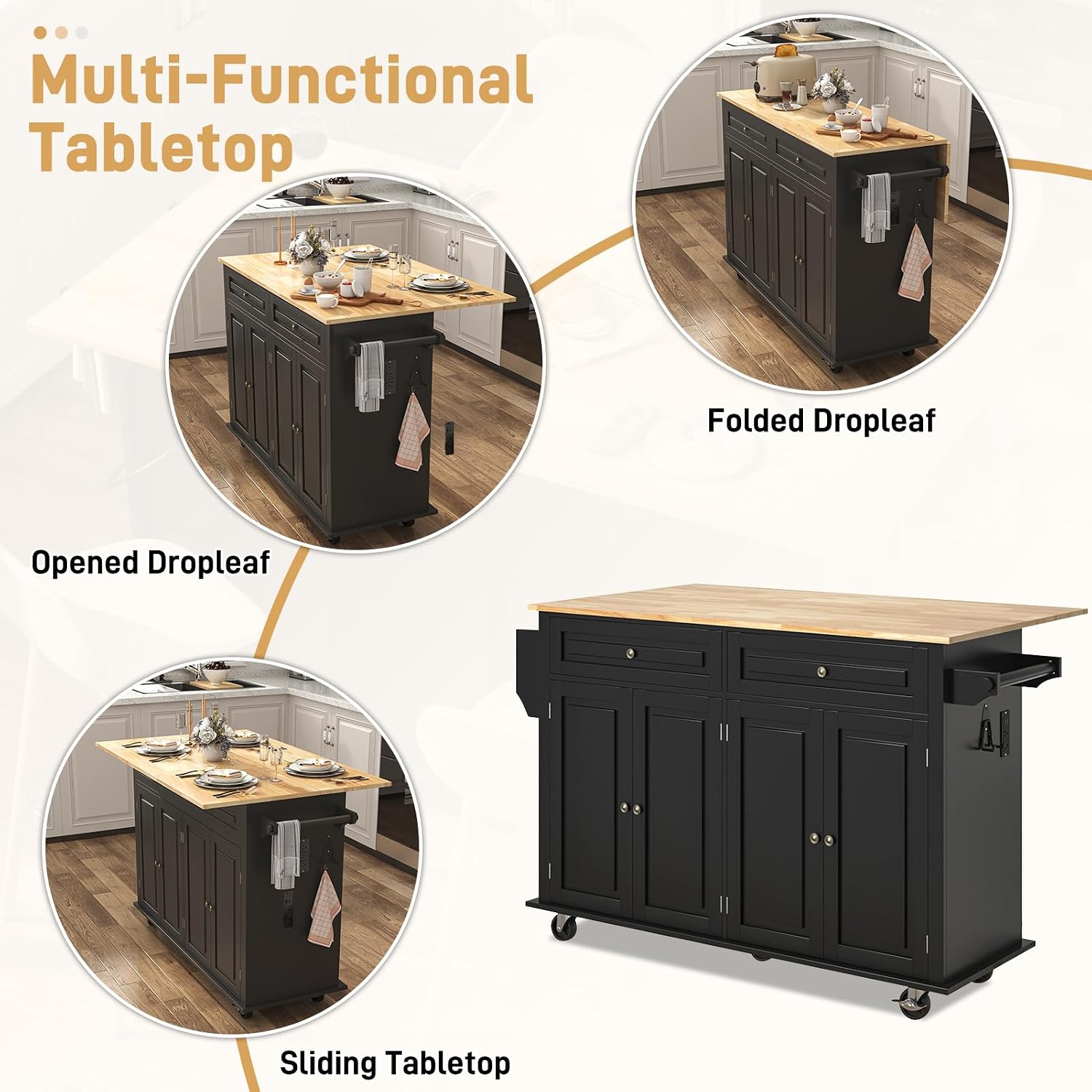 Black Rolling Kitchen Island Cart