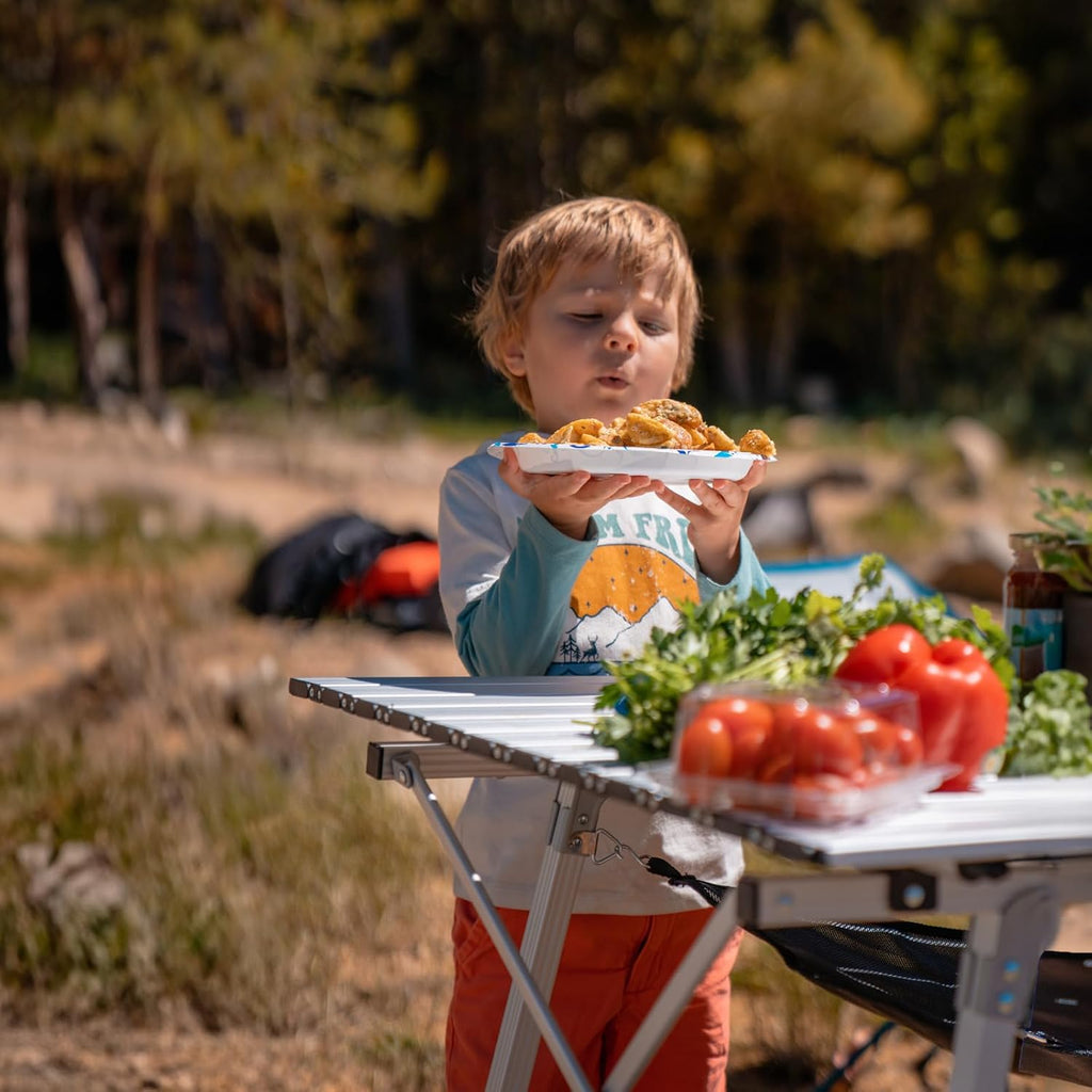 Silver Height‑Adjustable Roll‑Up Camping Table