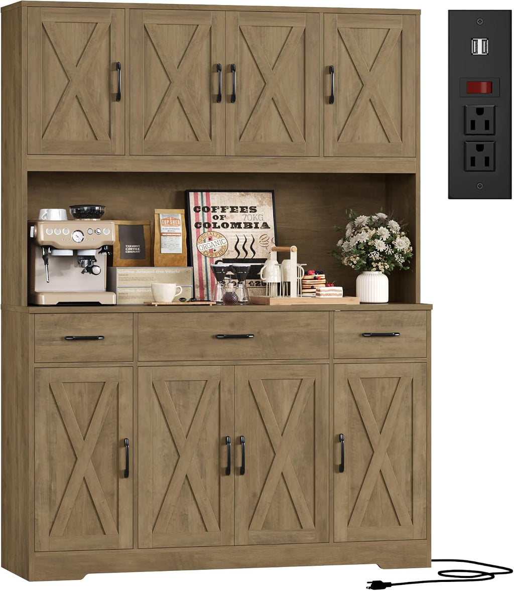 Brown Farmhouse Kitchen Pantry Hutch