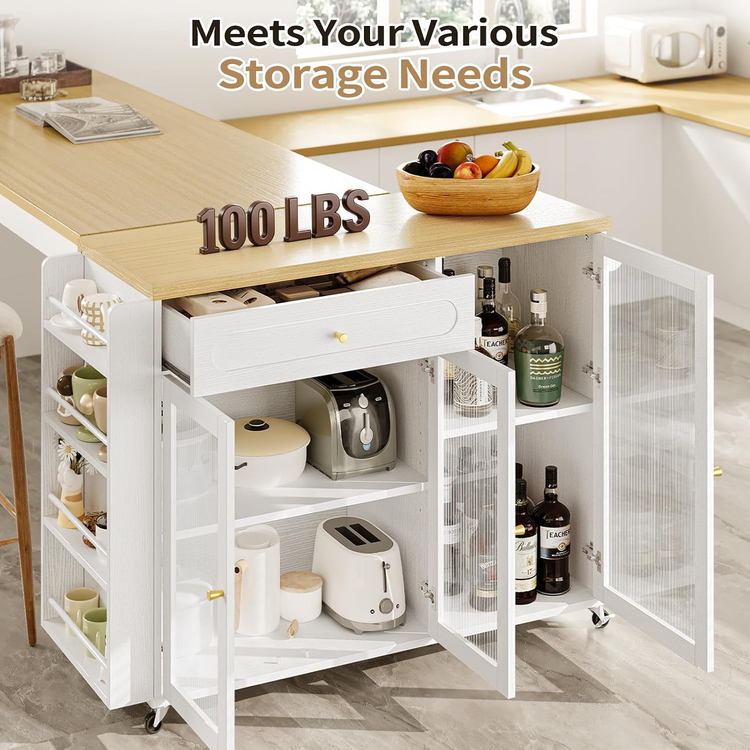 Rolling Kitchen Island Cart with Outlet