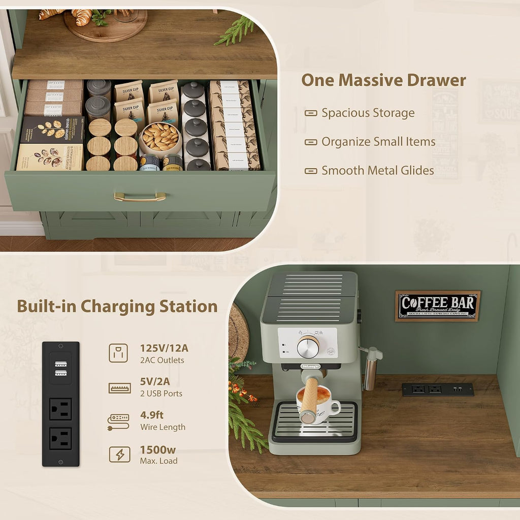 Green Farmhouse LED Kitchen Pantry Hutch