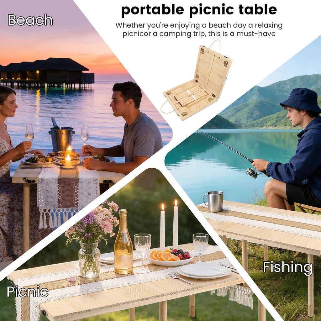 Boho Foldable Low Wooden Picnic Table