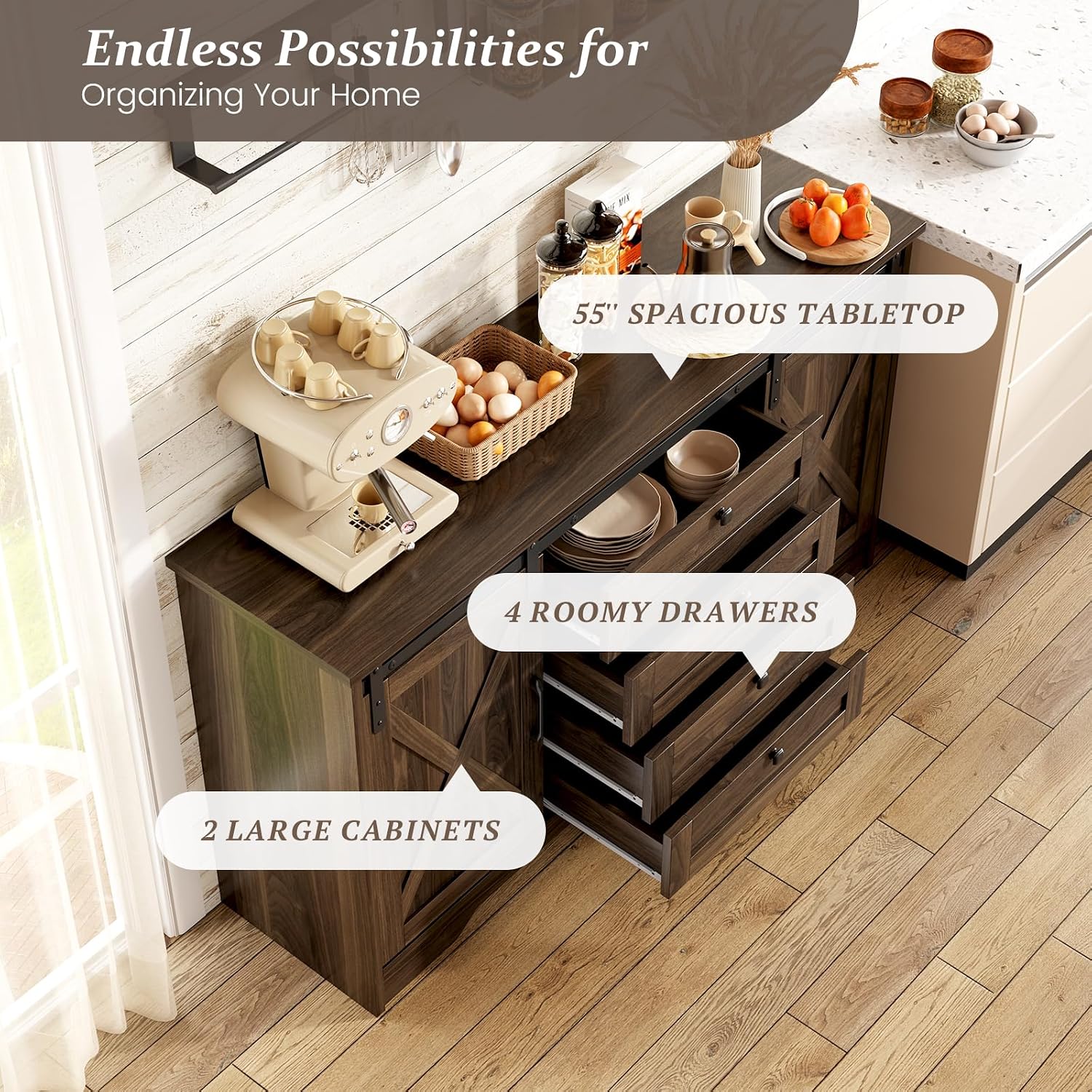 Farmhouse Barn‑Door Sideboard Credenza