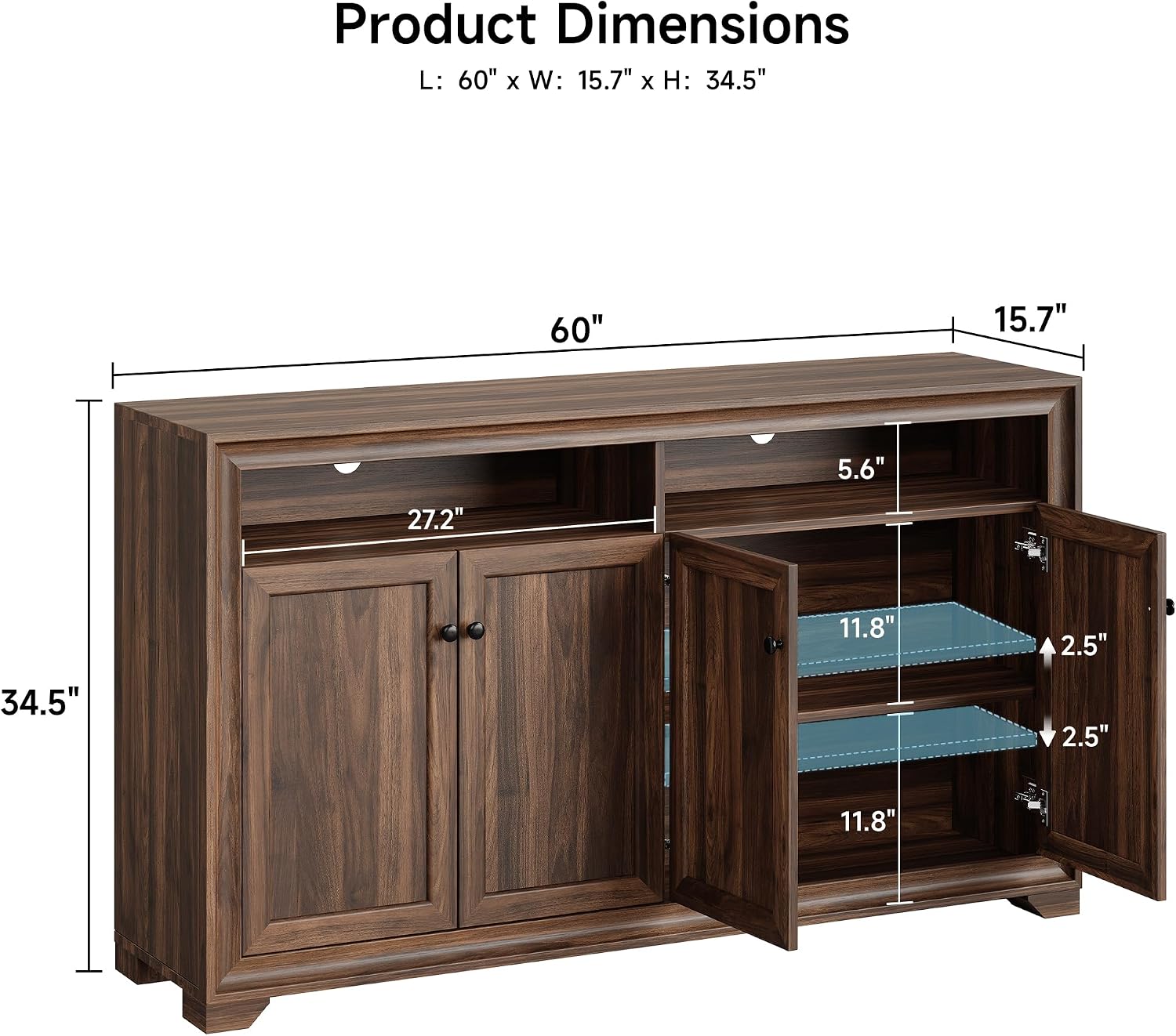 Brown Sideboard Buffet Storage Cabinet