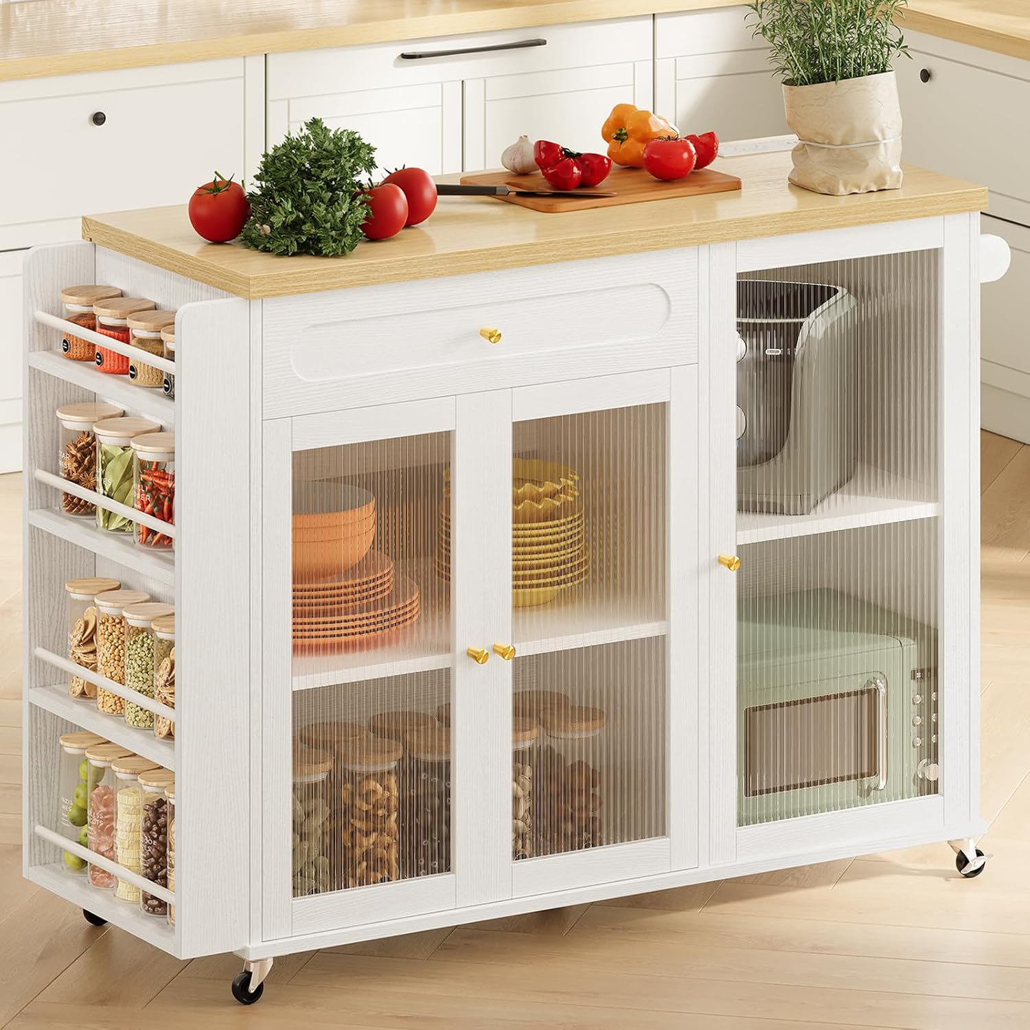 Rolling Kitchen Island Cart with Outlet