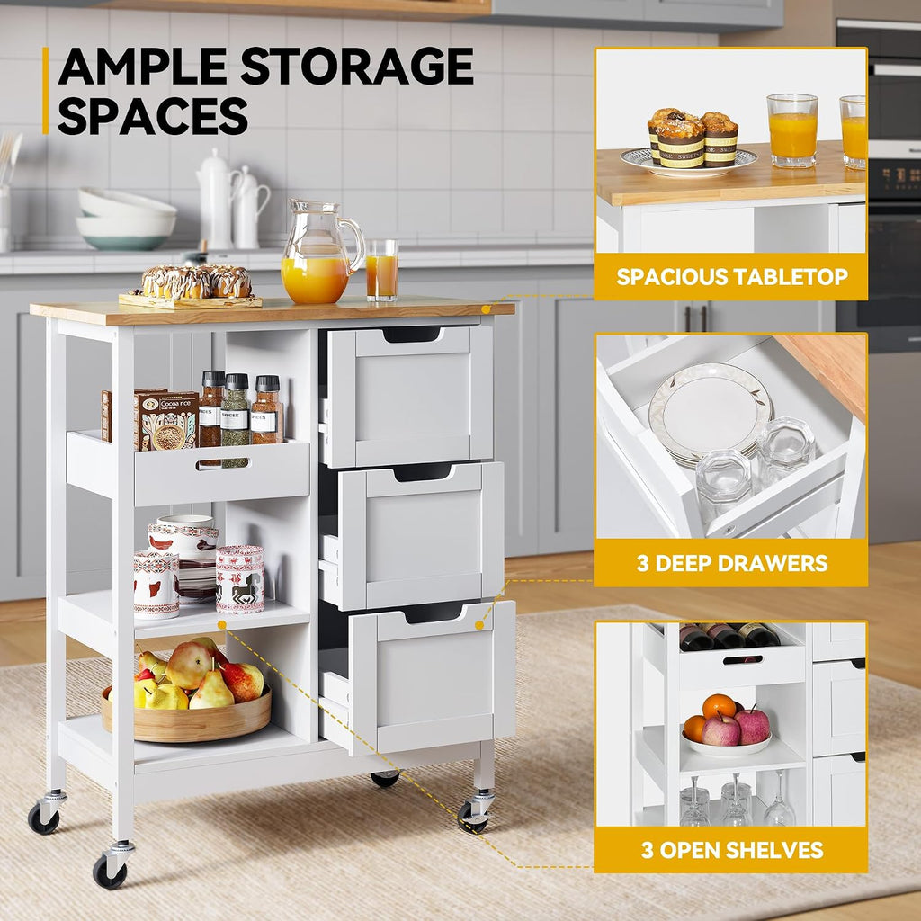 White Rolling Kitchen Island Cart