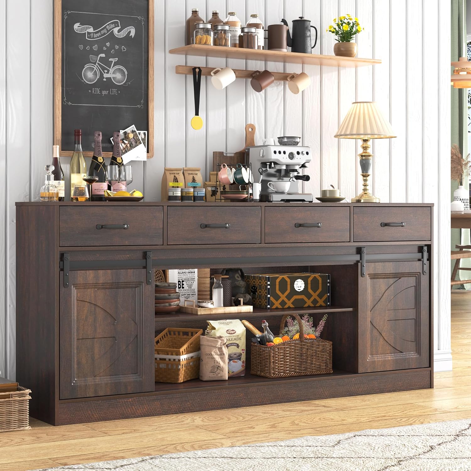 Farmhouse Sliding‑Door Sideboard Buffet