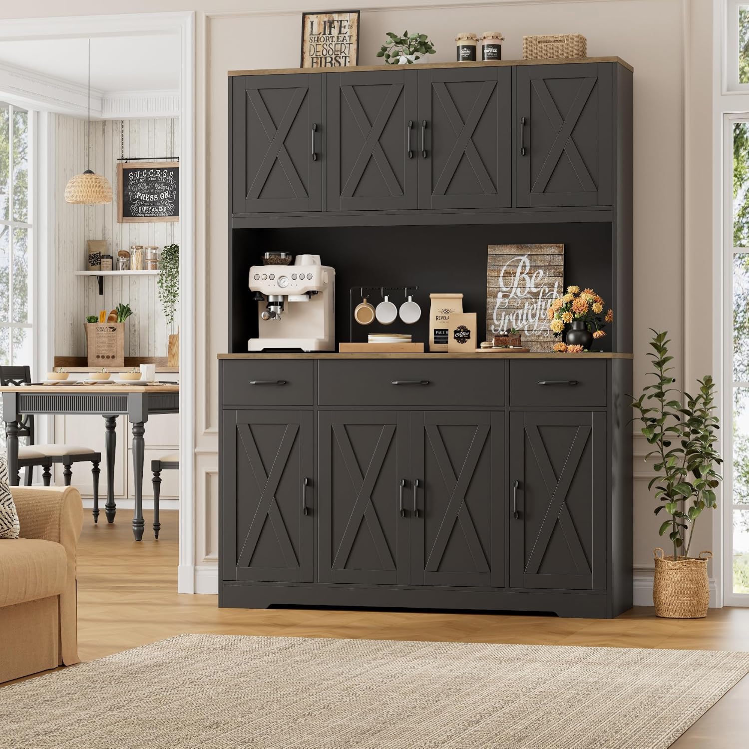 Black Farmhouse Kitchen Pantry Hutch