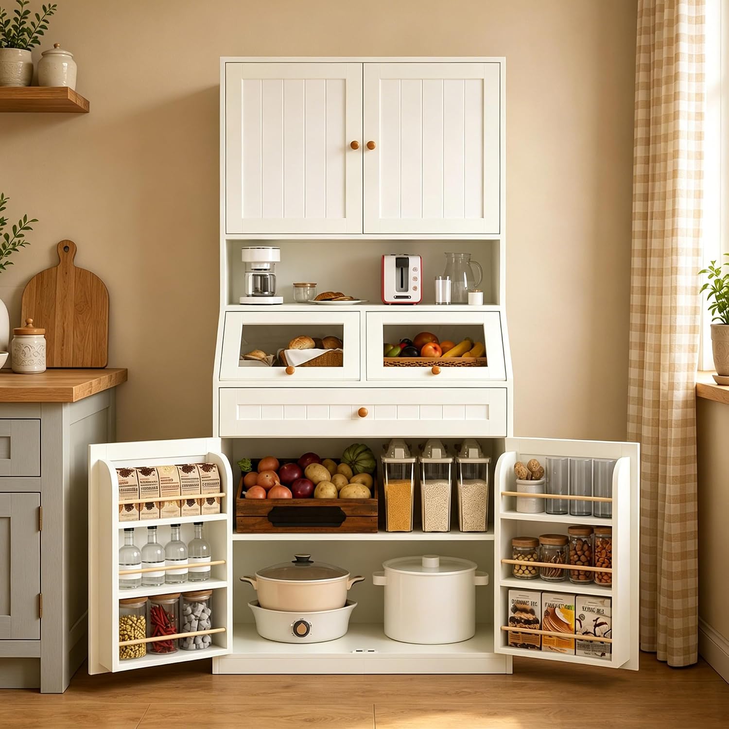Farmhouse White Kitchen Pantry Hutch