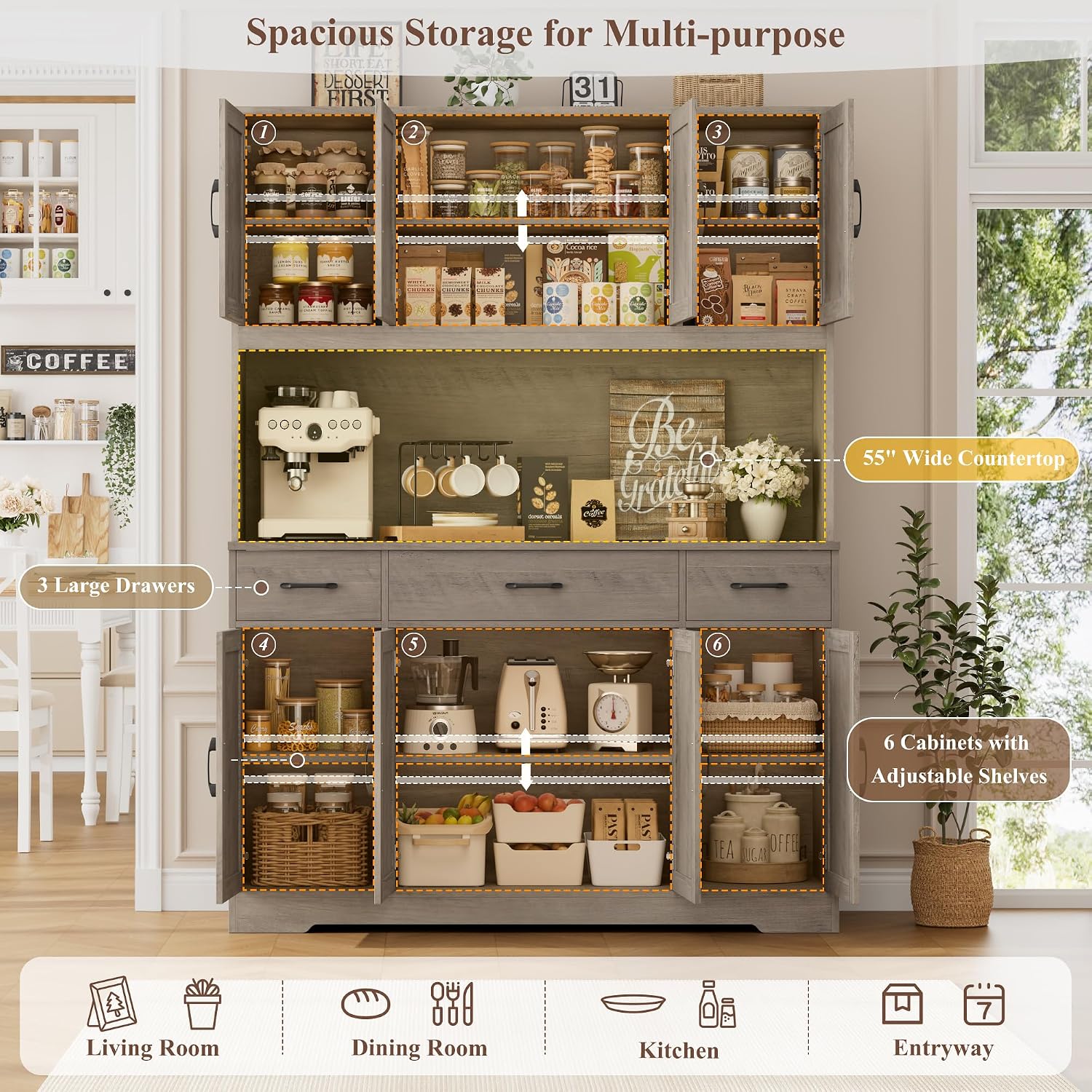 Grey Farmhouse Kitchen Pantry Hutch