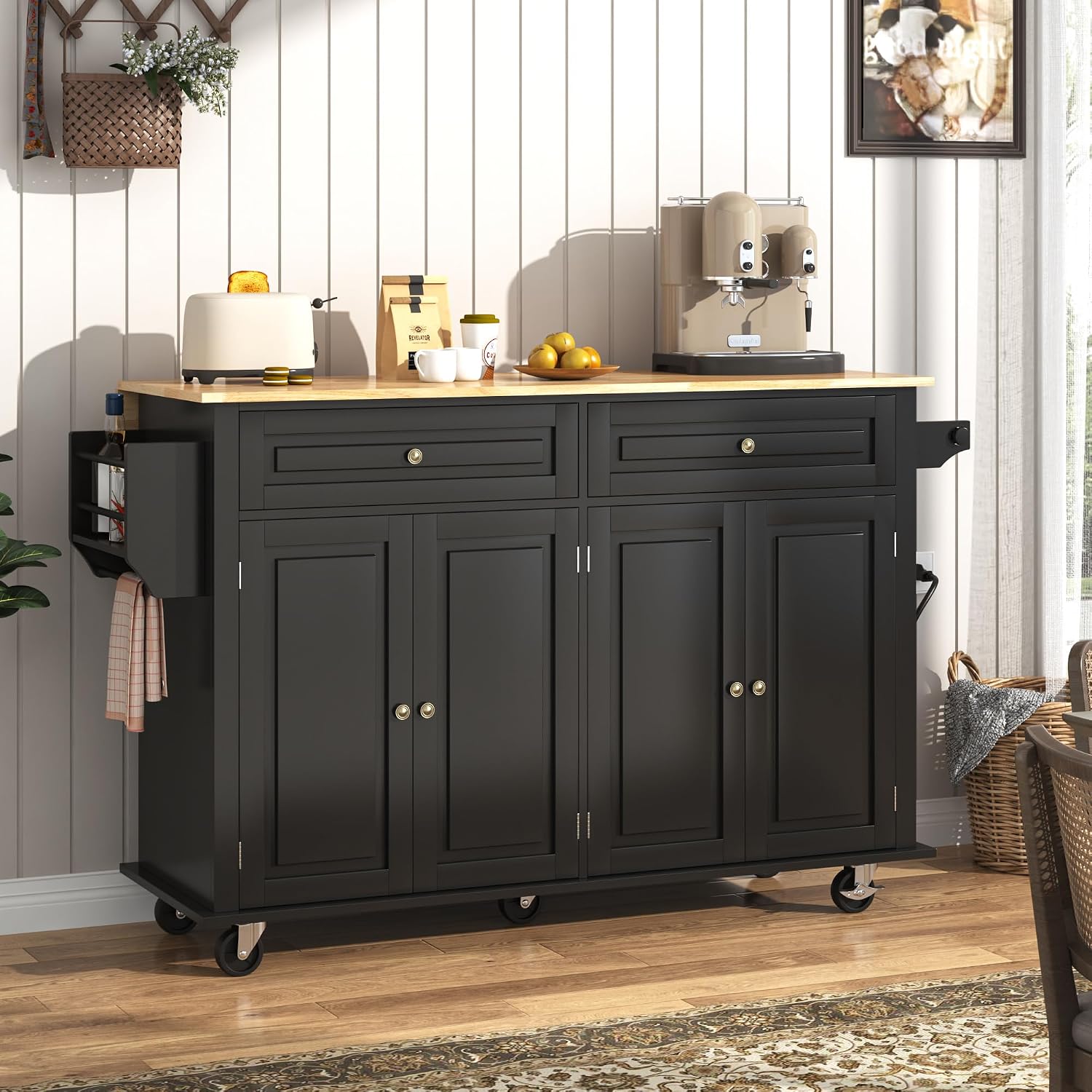 Black Rolling Kitchen Island Cart