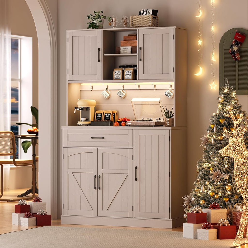 Off‑White Kitchen Hutch Pantry Cabinet
